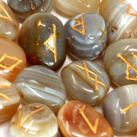 Runes Stone Set in Pouch- Banded Agate