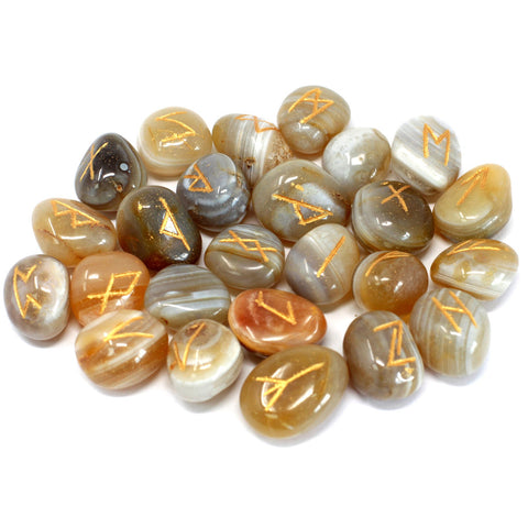 Runes Stone Set in Pouch- Banded Agate