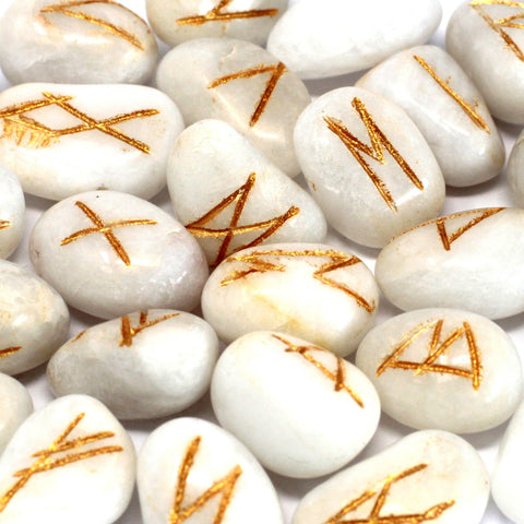 Runes Stone Set in Pouch- White Agate