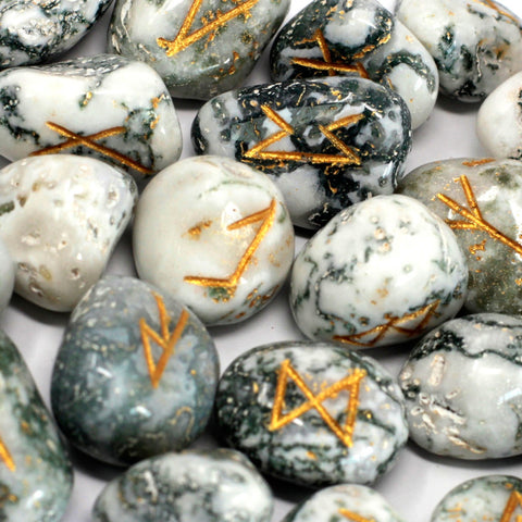 Runes Stone Set in Pouch- Tree Agate