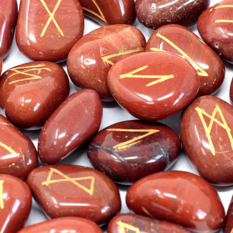 Runes Stone Set in Pouch- Red Jasper
