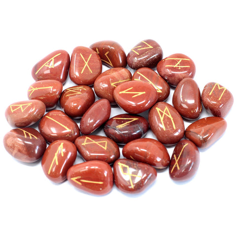 Runes Stone Set in Pouch- Red Jasper