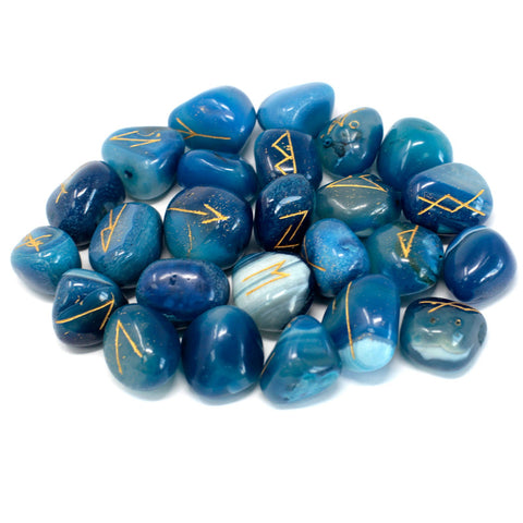 Runes Stone Set in Pouch- Blue Onyx