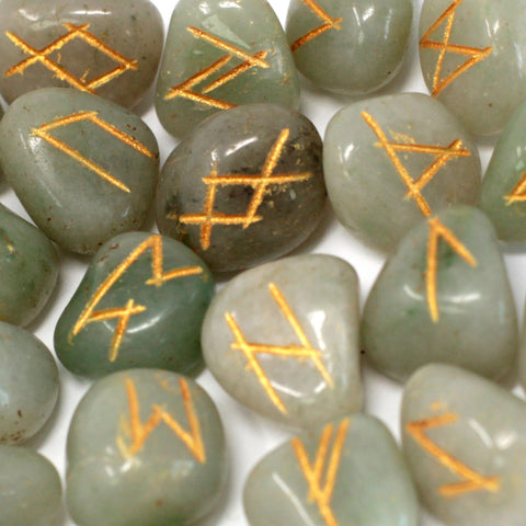 Runes Stone Set in Pouch- Green Aventurine