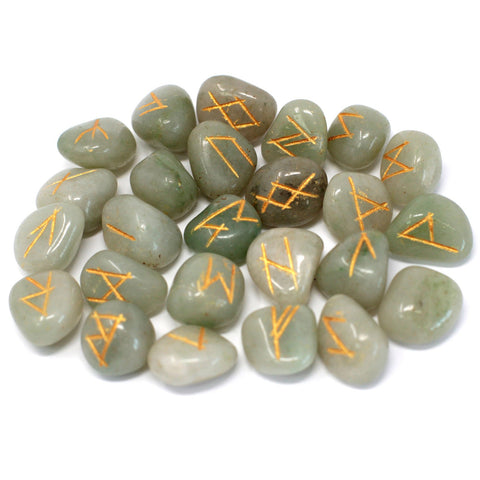 Runes Stone Set in Pouch- Green Aventurine