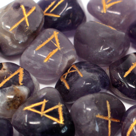 Runes Stone Set in Pouch- Amethyst