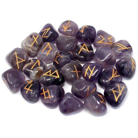Runes Stone Set in Pouch- Amethyst