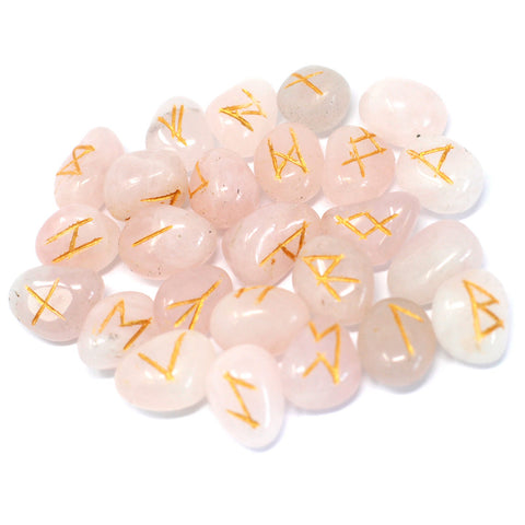 Runes Stone Set in Pouch- Rose Quartz