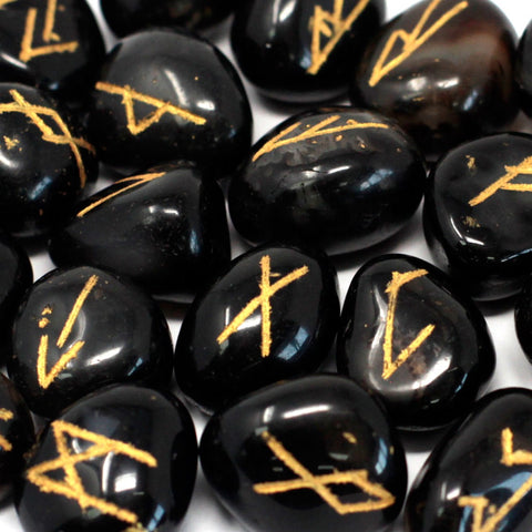 Runes Stone Set in Pouch- Black Onyx