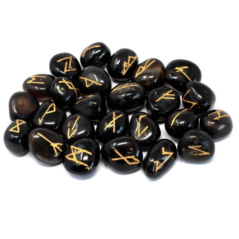 Runes Stone Set in Pouch- Black Onyx