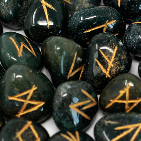 Runes Stone Set in Pouch- Bloodstone