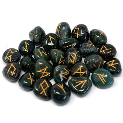 Runes Stone Set in Pouch- Bloodstone