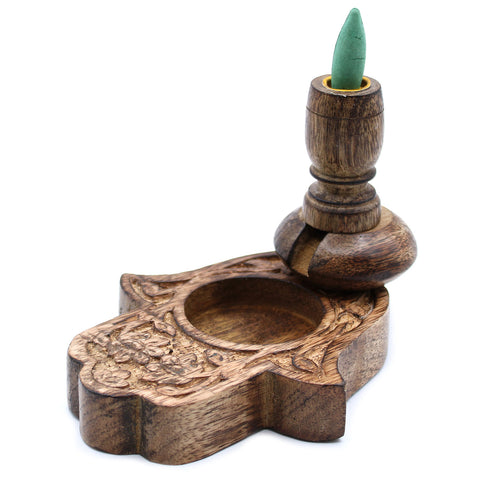 Mango Wood Backflow Burner - Hamsa