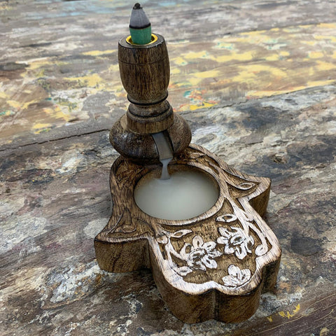Mango Wood Backflow Burner - Hamsa