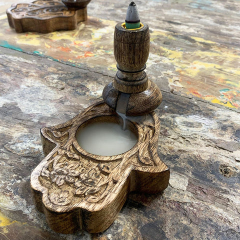 Mango Wood Backflow Burner - Hamsa