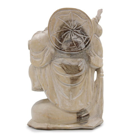 Hand Carved Happy Buddha Bring Wood - Whitewash 30cm