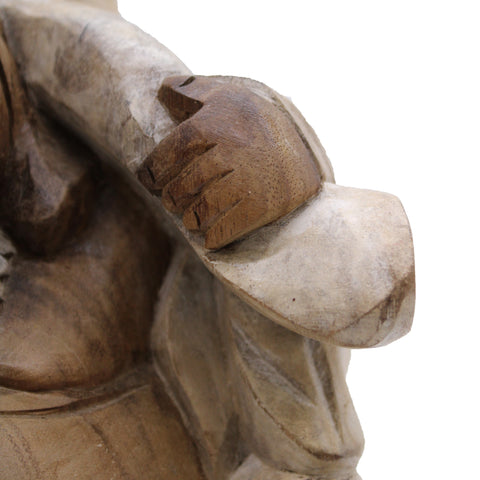 Hand Carved Happy Buddha Bring Wood - Whitewash 30cm