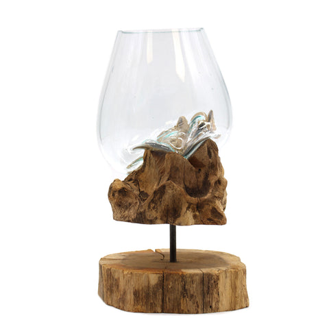 Molten Glass on Rustic Gamal Wood with Stand