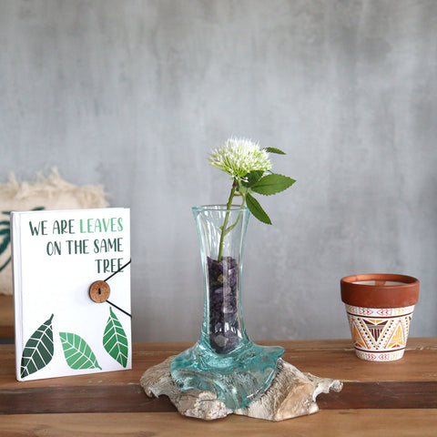 Molten Glass Vase on Whitewash Rustic Gamal Wood