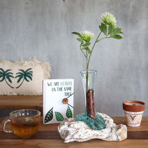 Molten Glass Vase on Whitewash Rustic Gamal Wood