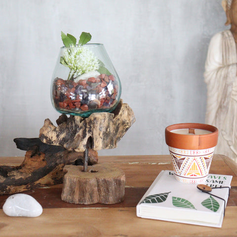 Molten Glass on Rustic Gamal Wood with Stand