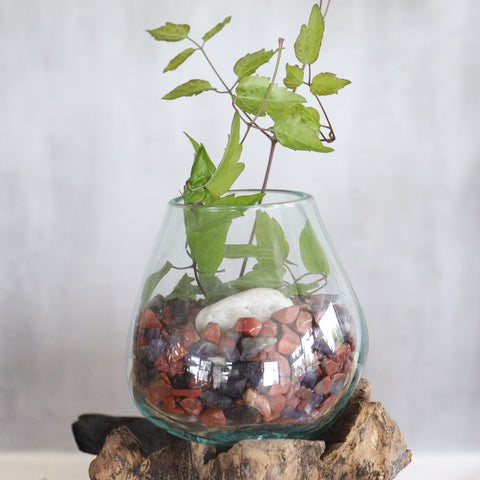 Molten Glass on Rustic Gamal Wood with Stand