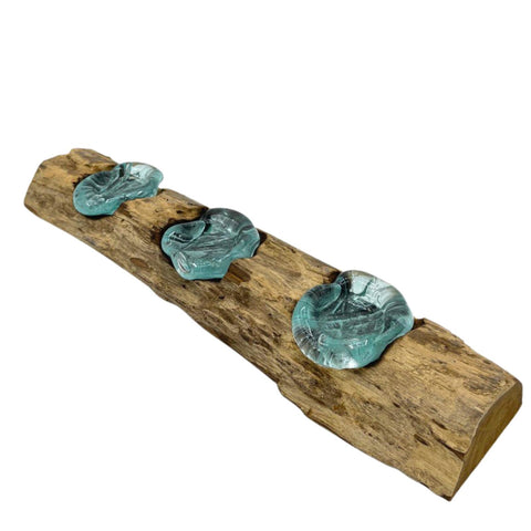 Molten Glass Candle Holders on Rustic Gamal Wood,