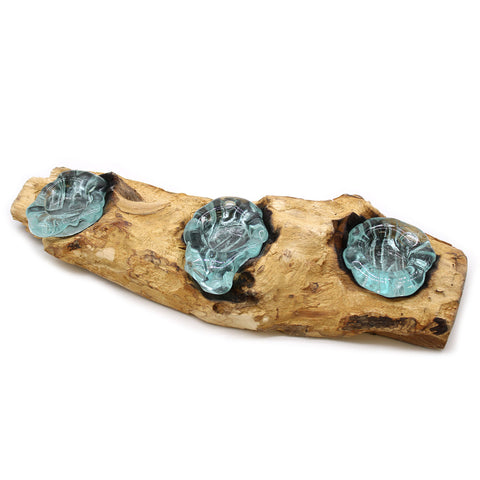 Molten Glass Candle Holders on Rustic Gamal Wood,