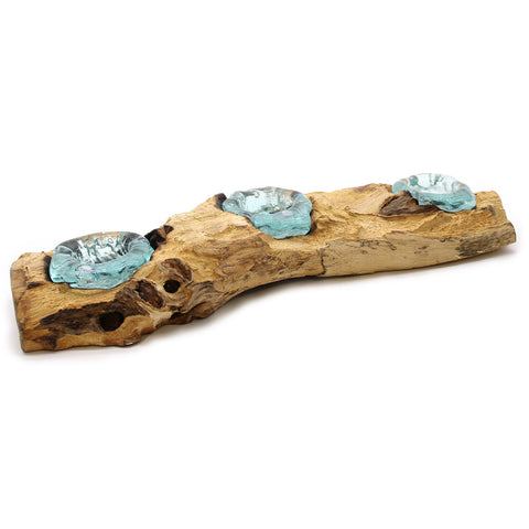Molten Glass Candle Holders on Rustic Gamal Wood,