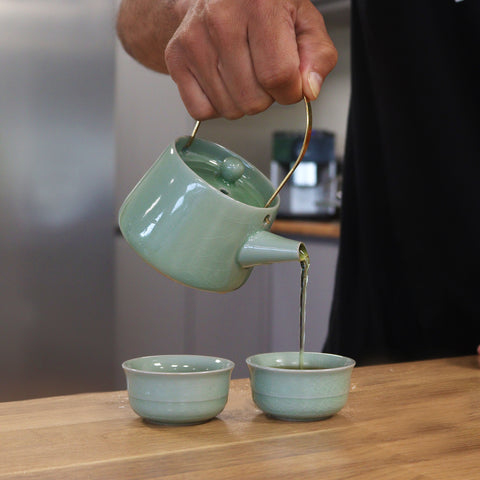 Ceramic Herbal Jade Teapot Set - Pot & Two Cups