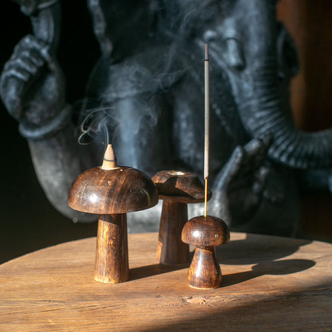 Set of 3 Wooden Mushroom Incense Holders