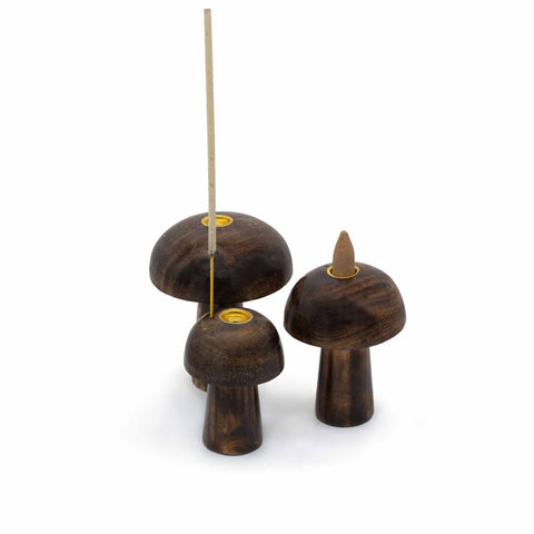 Set of 3 Wooden Mushroom Incense Holders