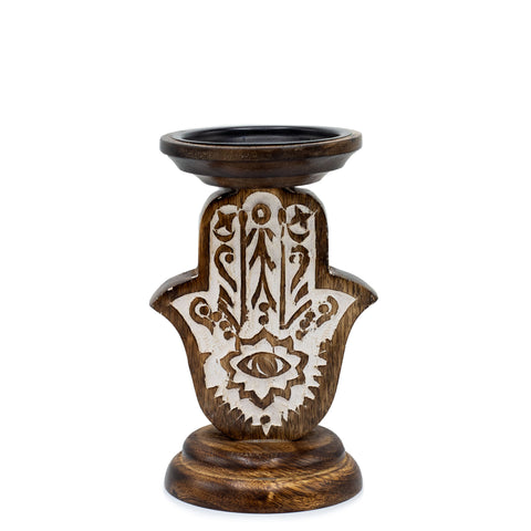 Mango Wood Candle Stand Hamsa