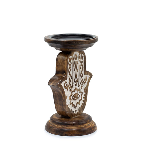 Mango Wood Candle Stand Hamsa