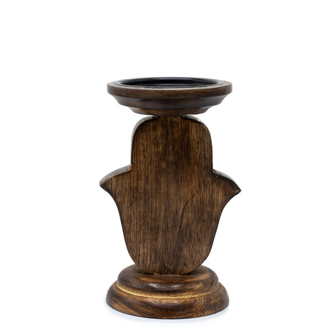 Mango Wood Candle Stand Hamsa