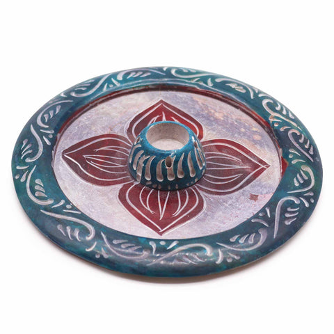 Soapstone Disc Incense Holder - Four Petal