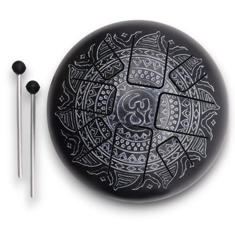 Large Steel Tongue Hapi Drum - Om Mandala - 22x18cm