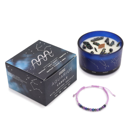 Astrological Zodiac Crystal Candles with Gemstone Bracelet Gift Set