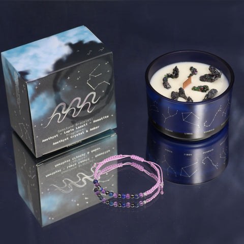 Astrological Zodiac Crystal Candles with Gemstone Bracelet Gift Set