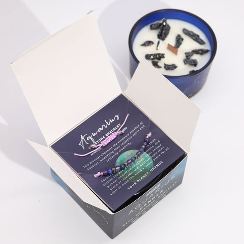 Astrological Zodiac Crystal Candles with Gemstone Bracelet Gift Set