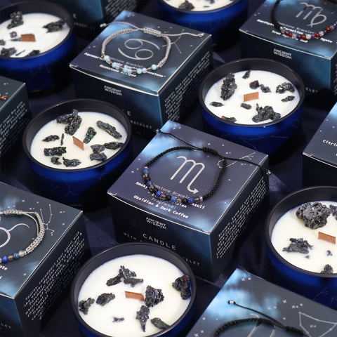 Astrological Zodiac Crystal Candles with Gemstone Bracelet Gift Set