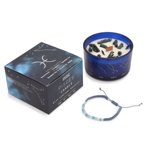 Astrological Zodiac Crystal Candles with Gemstone Bracelet Gift Set
