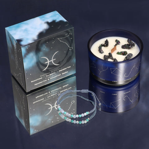 Astrological Zodiac Crystal Candles with Gemstone Bracelet Gift Set