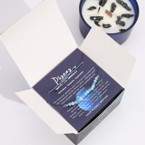 Astrological Zodiac Crystal Candles with Gemstone Bracelet Gift Set