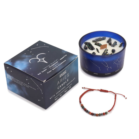 Astrological Zodiac Crystal Candles with Gemstone Bracelet Gift Set