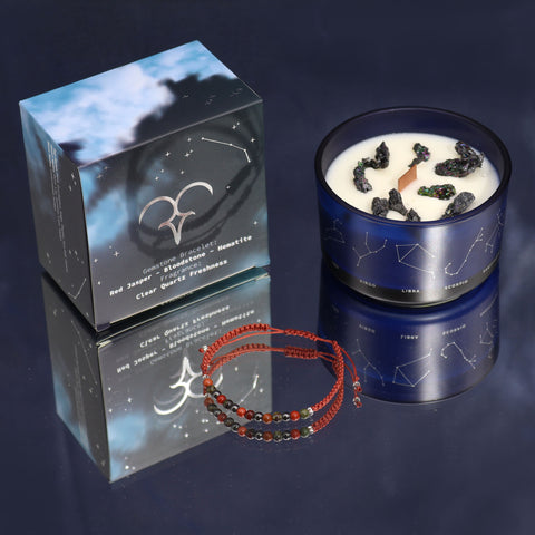 Astrological Zodiac Crystal Candles with Gemstone Bracelet Gift Set