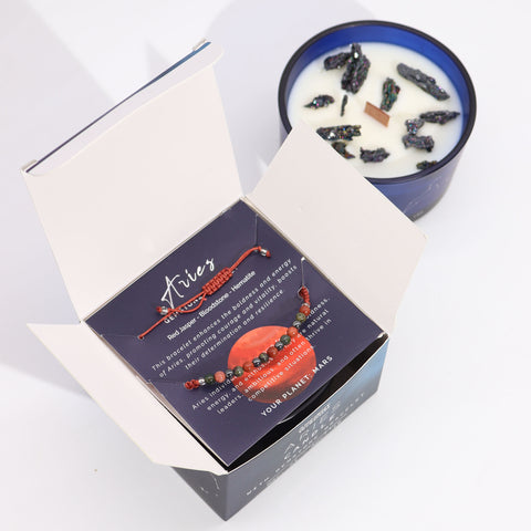 Astrological Zodiac Crystal Candles with Gemstone Bracelet Gift Set