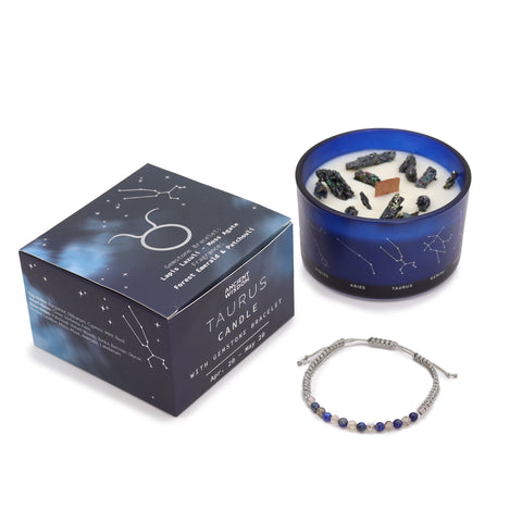 Astrological Zodiac Crystal Candles with Gemstone Bracelet Gift Set