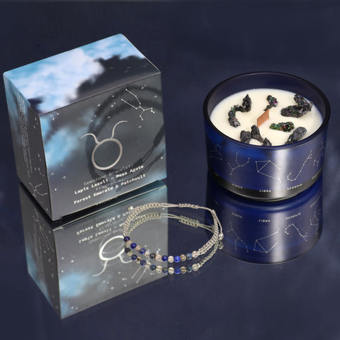 Astrological Zodiac Crystal Candles with Gemstone Bracelet Gift Set