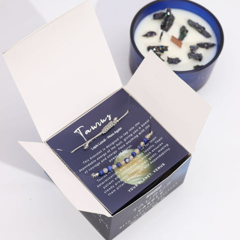 Astrological Zodiac Crystal Candles with Gemstone Bracelet Gift Set